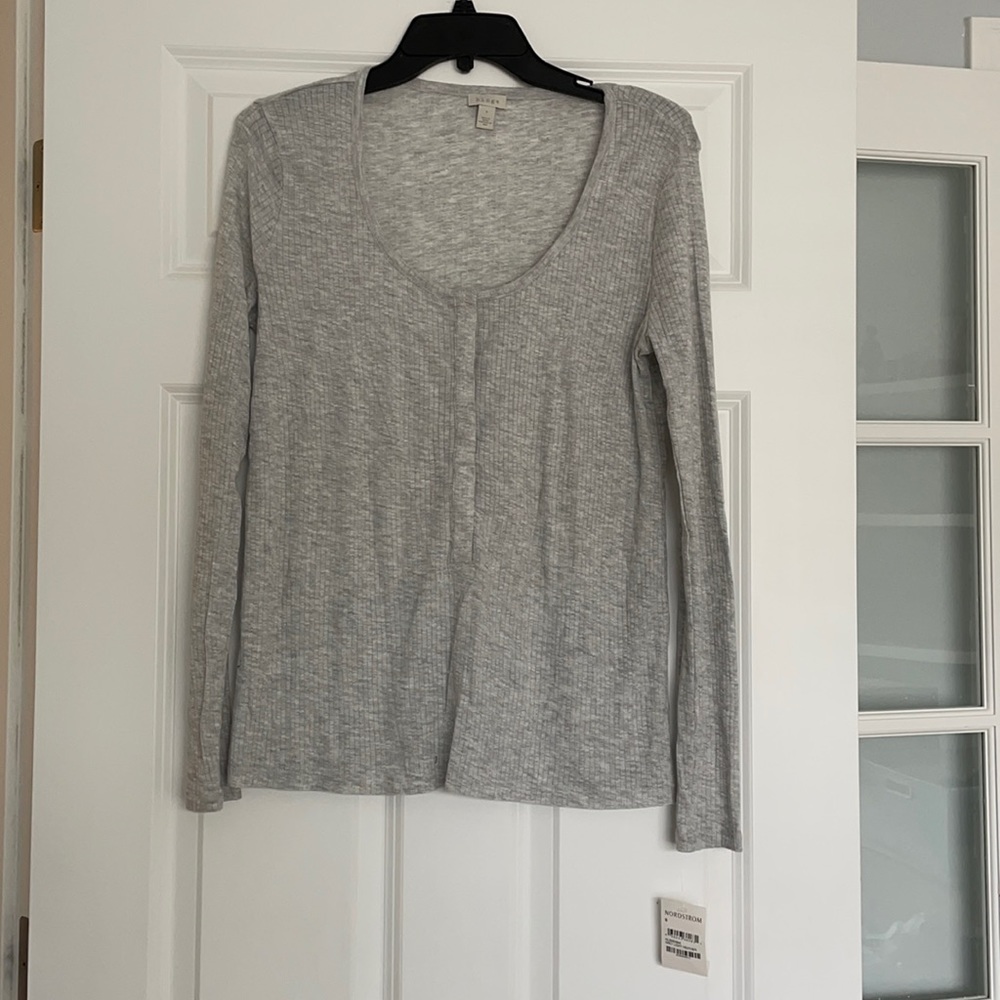 Nordstrom Hinge Ribbed Long Sleeve Henley Grey Top Sz S